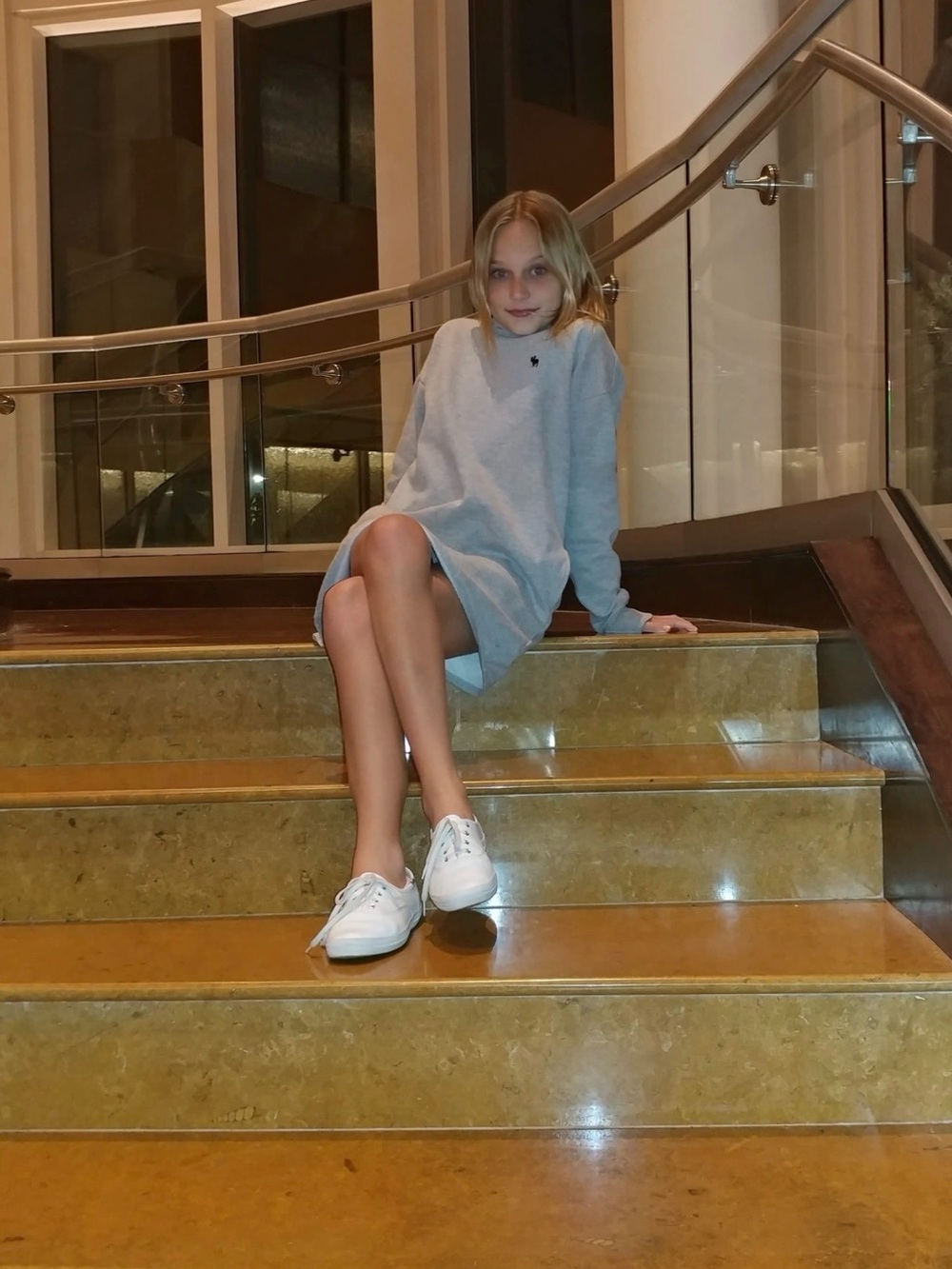 Light Gray Crewneck Sweatshirt Dress with Embroidered Moose Logo